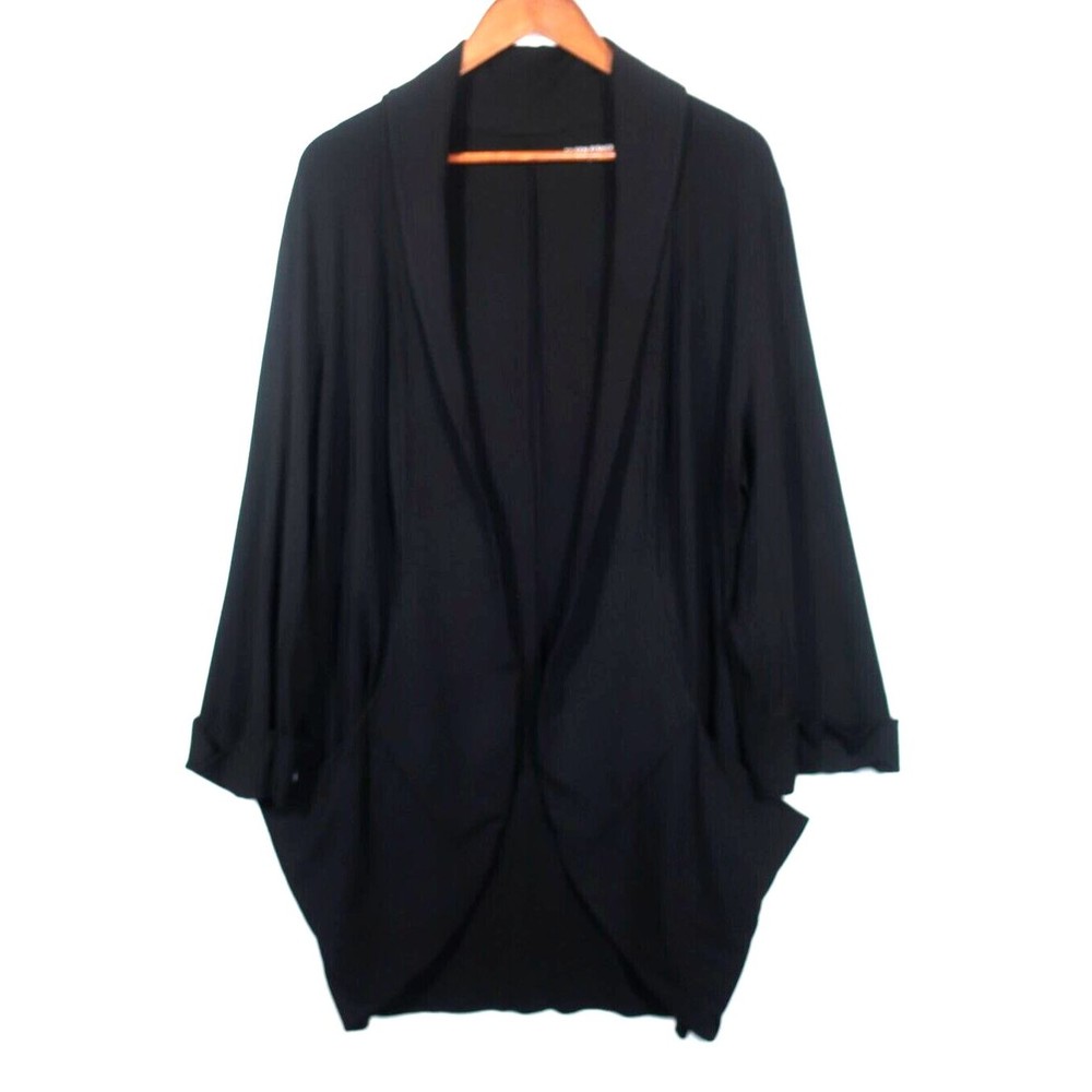 Eileen Fisher Black Open Front Cardigan Jacket XL Viscose Rayon Stretch Coat